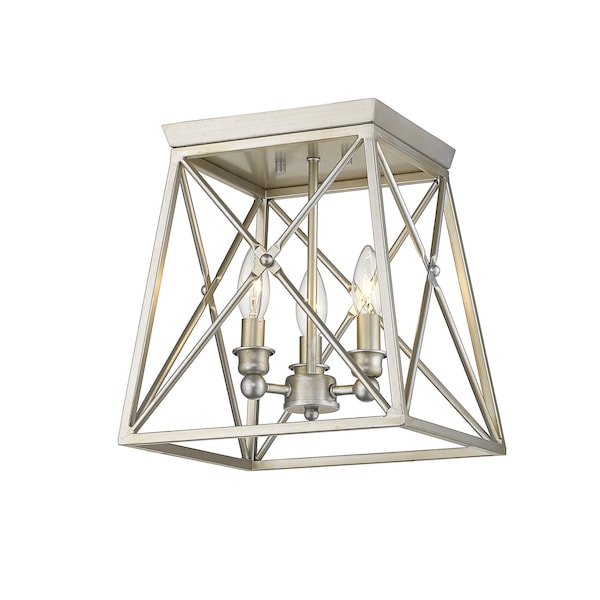 Trestle 3 Light Flush Mount, Antique Silver